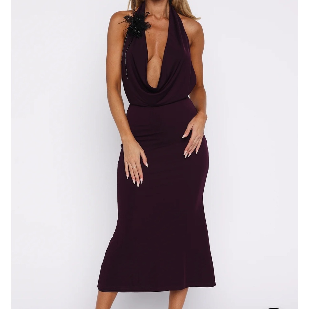 White Fox Boutique Plum Halter Backless Midi Dress